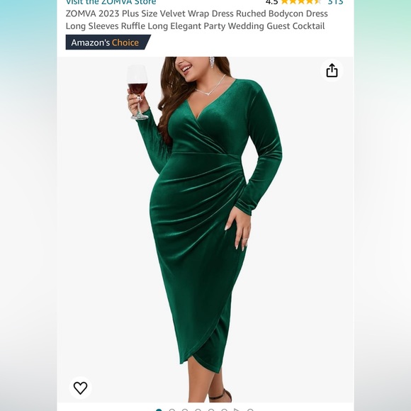 ZOMVA Velvet Wrapped Ruched Bodycon Dress in XL - Emerald Green - Picture 1 of 3
